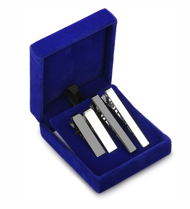 LOYALLOOK 2pcs 2.15Inch Mens Tie Bar Pinch Clip Set for Regular Ties and 2pcs 1.5Inch Skinny Tie Clip with Gift Box Silver Black Tone Pack - Image 2